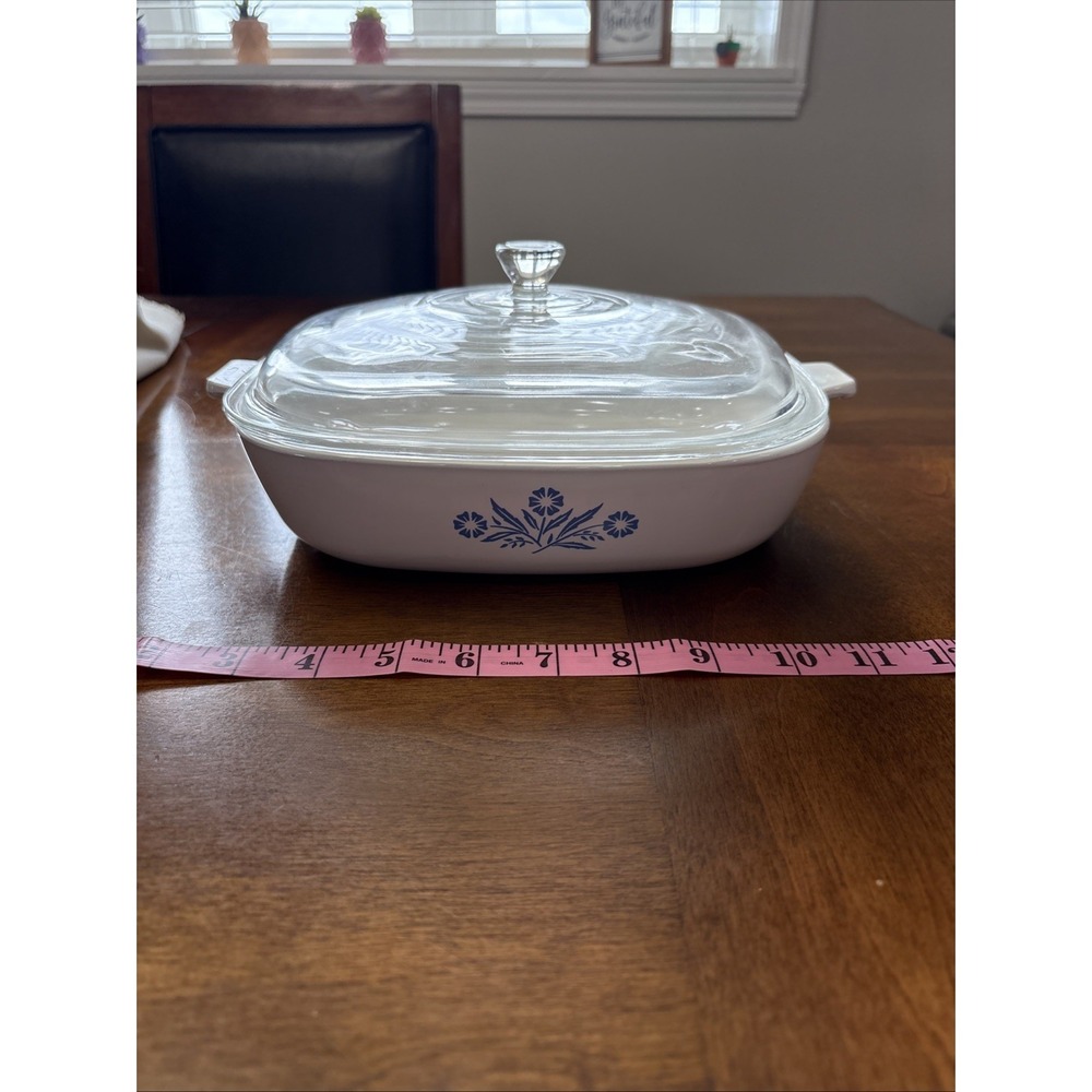 CorningWare 10 Inch Casserole Dish P-10-B Blue Floral Glass Lid USA